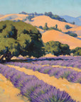 Papier peint campagne - champs de lavande et grand chêne