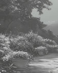 Papier peint paysage - forêt brumeuse noir et blanc