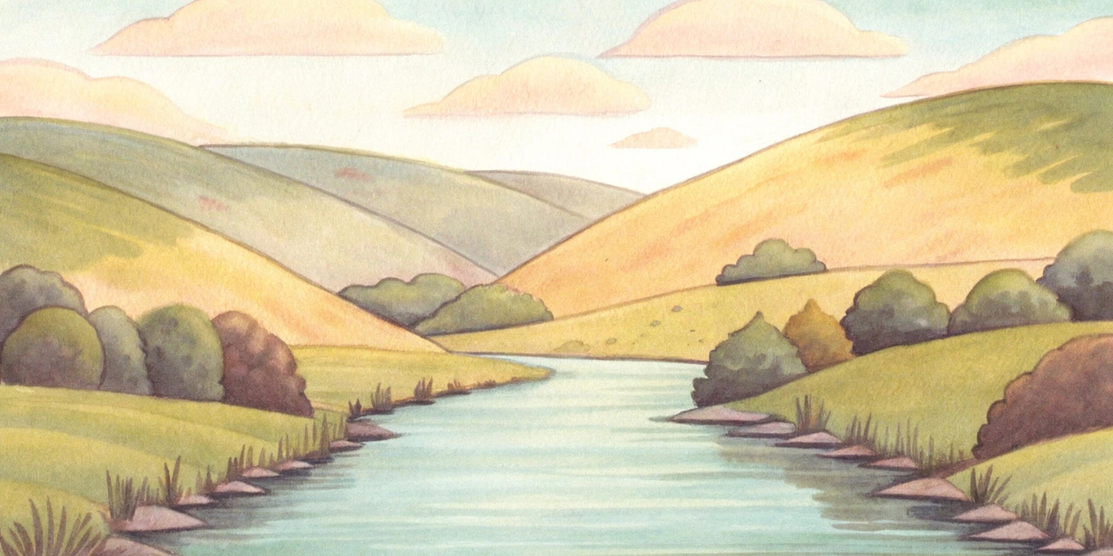 Papier peint campagne - rivière illustrée des vallons