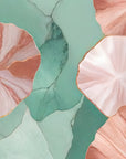 Papier peint boho - nénuphars géométriques rose et vert