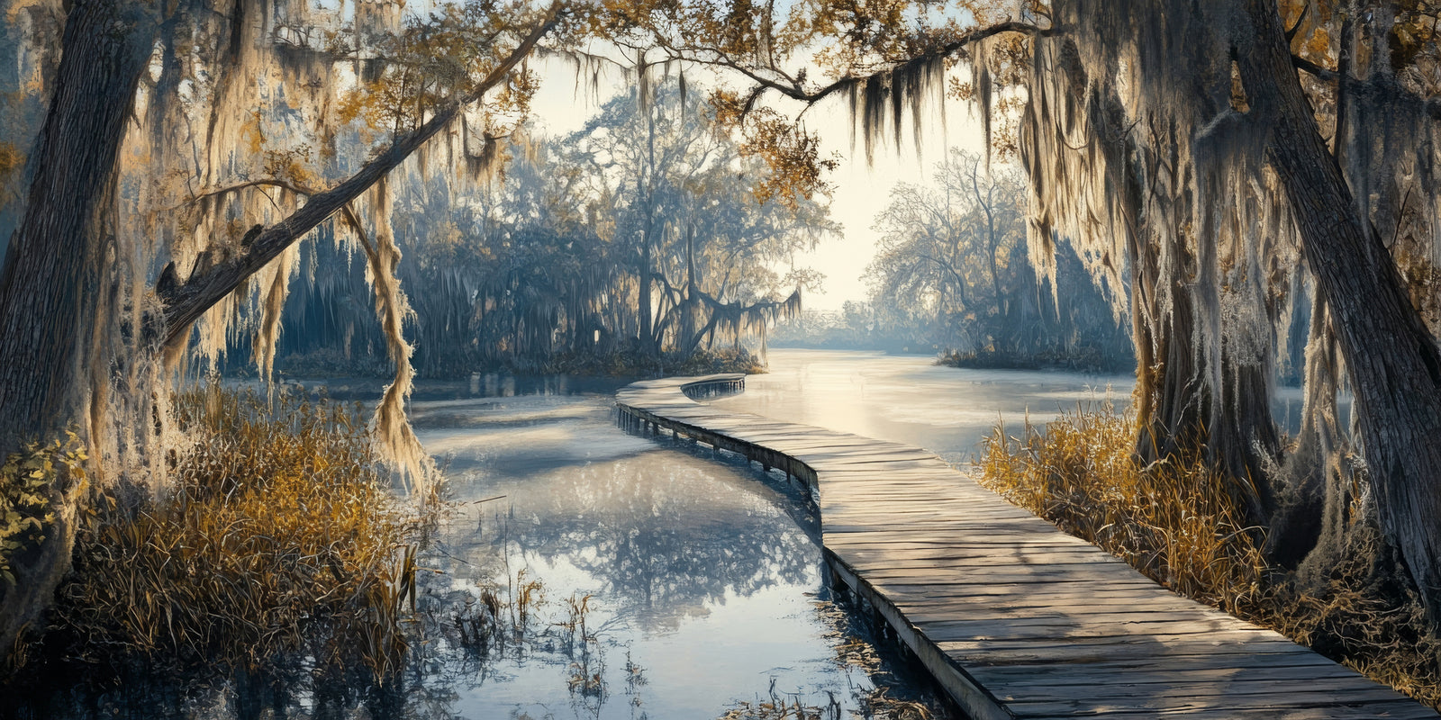 Papier peint forêt - bayou mystique aux arbres moussous