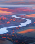 Papier peint campagne - fleuve serpentant dans les collines