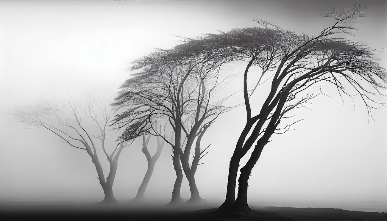 Black and White Wallpaper - Trees in the Mist