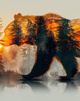 Papier peint animaux - silhouette d'ours dans la forêt au soleil