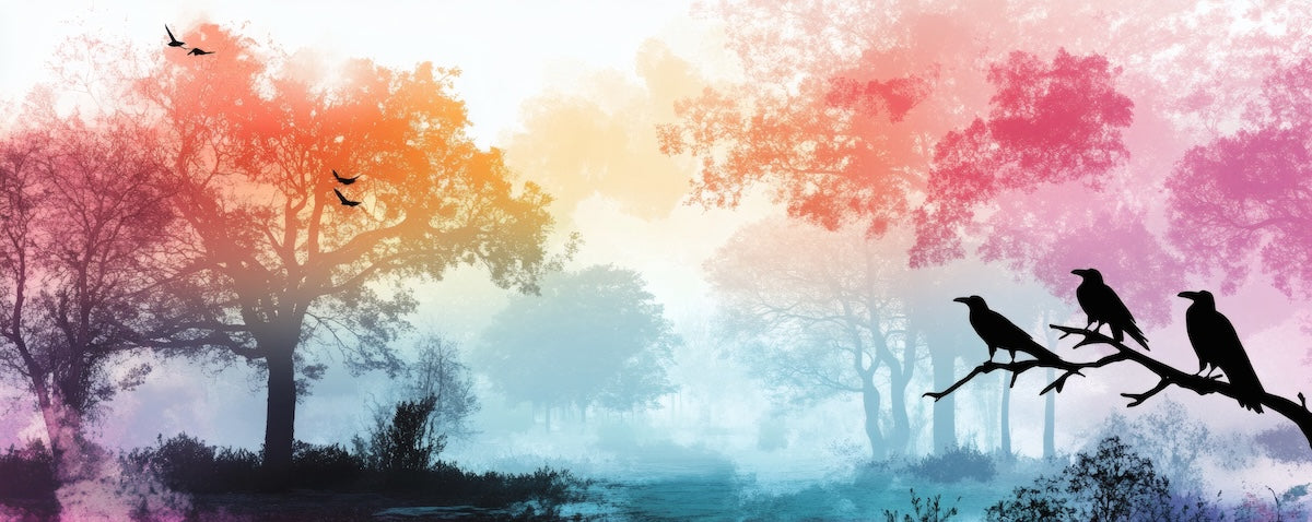 Papier peint nature - oiseaux sur une branche en automne