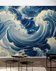 Papier Peint Japonais - Vagues Bleues Dynamiques