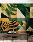 Papier Peint Moderne - Feuillage Tropical Géométrique
