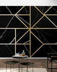 Papier Peint Moderne - Formes Géométriques Noir Et Doré