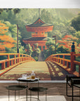 Papier Peint Japonais - Étang Et Temple Dans La Forêt