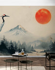 Papier Peint Japonais - Montagnes Et Grue