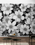 Papier Peint Moderne - Fleurs Noir Et Blanc