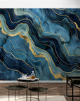 Papier Peint Moderne - Marbre Bleu Et Doré