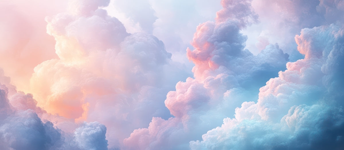 Papier peint nature - grands nuages roses et mauves