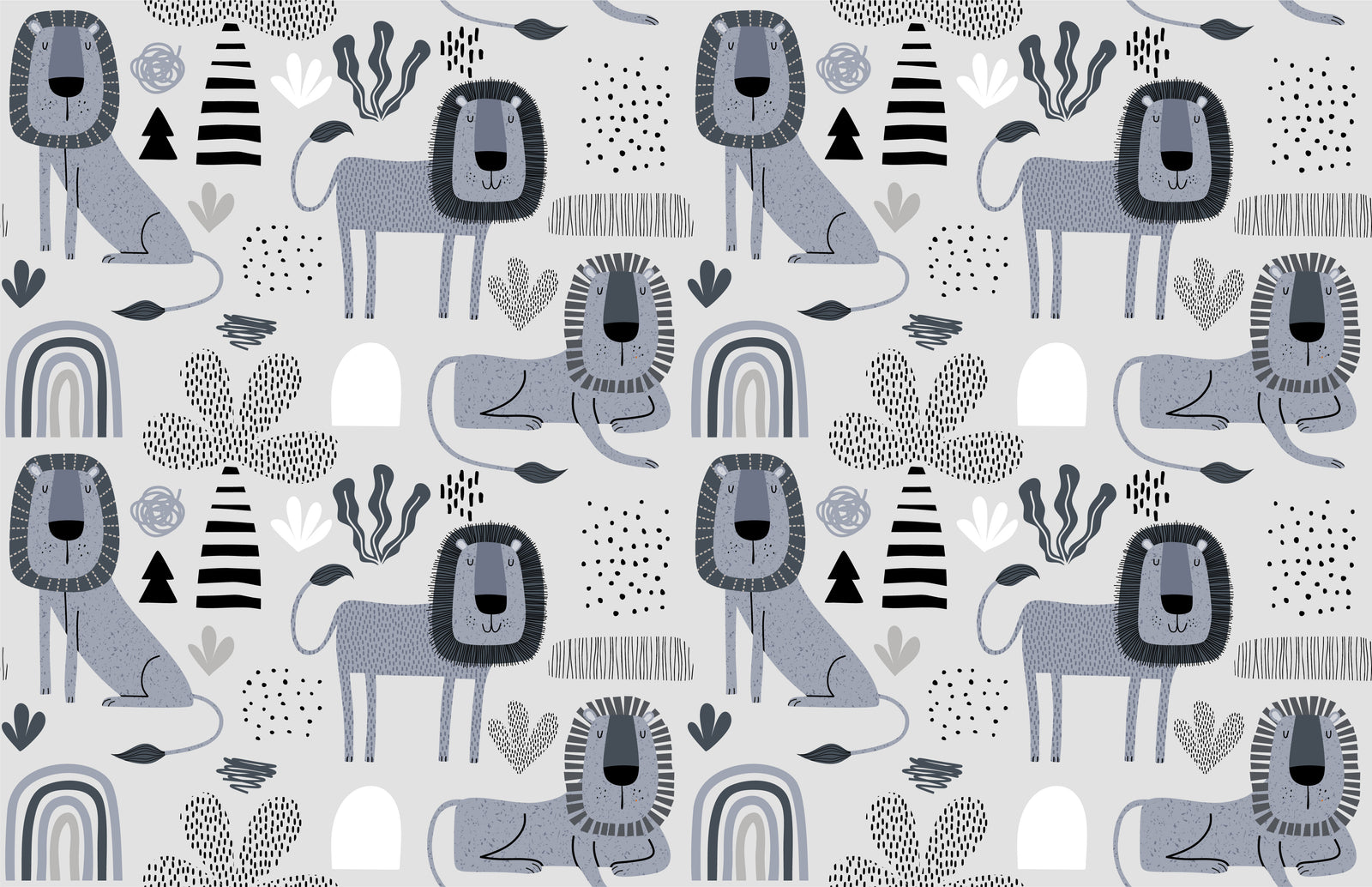 Papier peint Enfant – Motif lions gris style scandinave