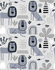 Children's Wallpaper – Scandinavian Style Grey Lion Pattern