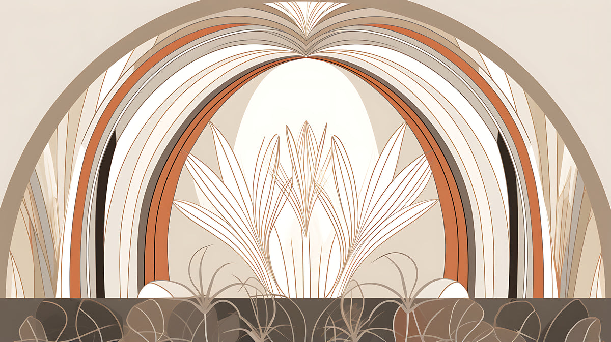 Art deco-tapet – överlappande bågar i beige och terrakotta toner