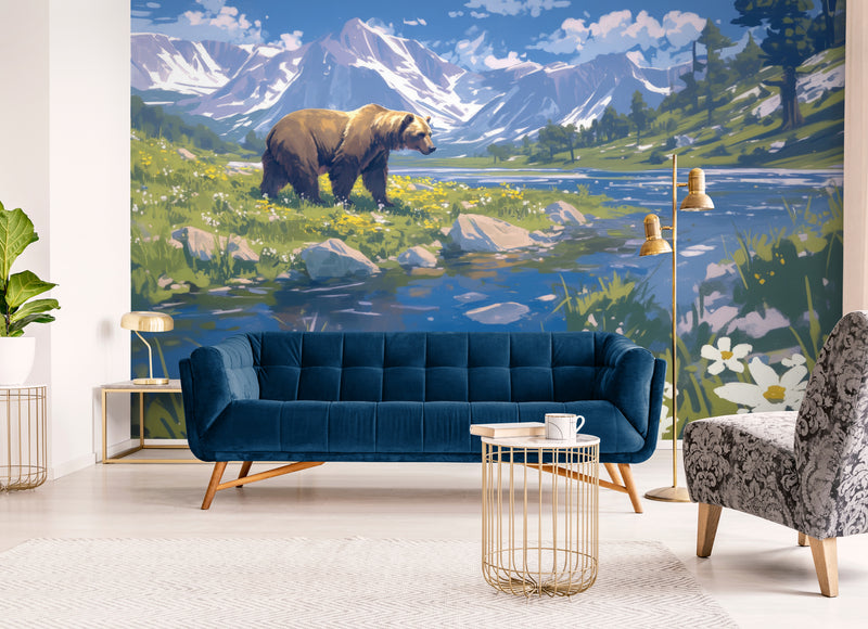 Papier Peint Paysage - L'ours et la nature sauvage