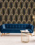 Papier Peint Imitation - Motifs Géométriques Noir Et Doré