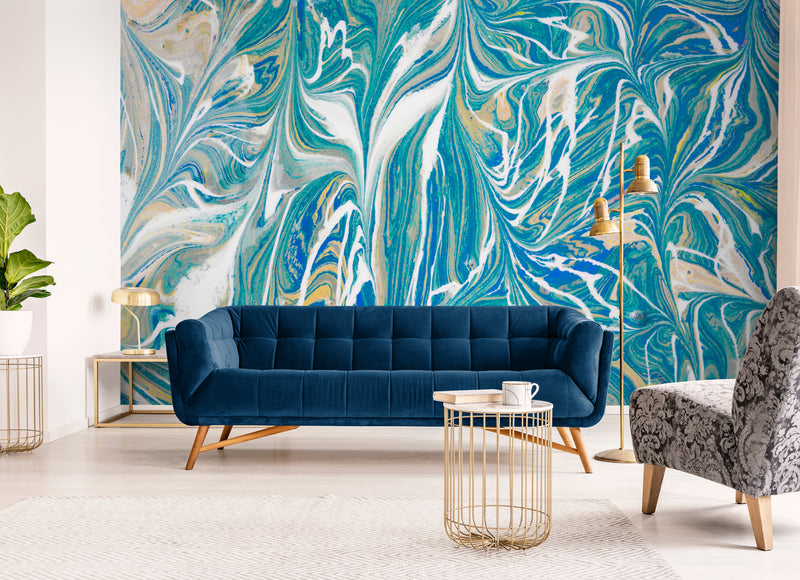 Papier Peint Artistique -  Coups de pinceau verts et blancs