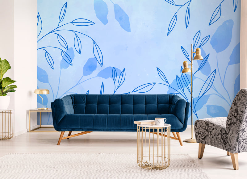 Papier Peint Design - Feuillage Bleu