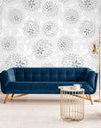 Papier Peint Floral - Fond Gris