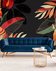 Papier Peint Feuillage - Plantes Tropicales Sur Fond Noir