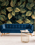 Papier Peint Design - Feuilles Vert Foncé