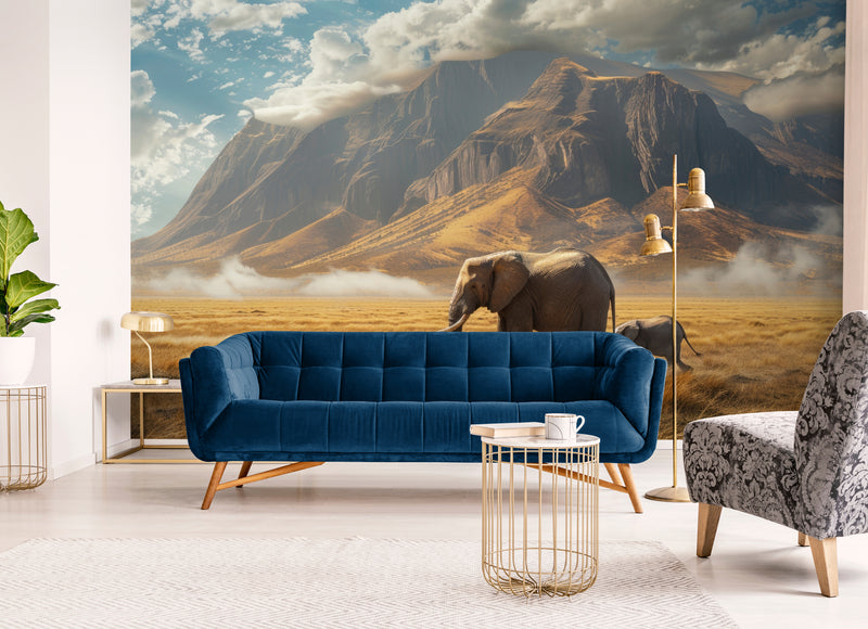 Savannah Wallpaper - Elephants and Mountains