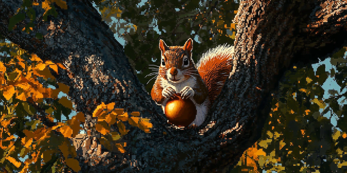 Papier peint animaux - écureuil sur une branche en automne