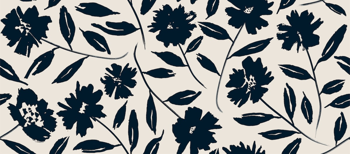 Papier peint fleuri - silhouettes de feuilles noires