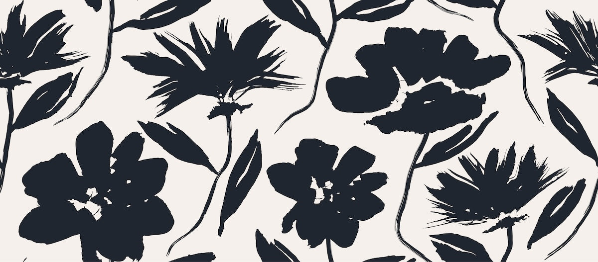 Papier peint fleuri - grands dahlia noirs et blancs