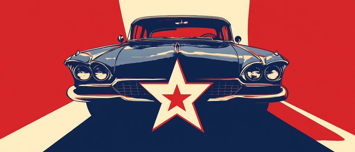 Papier peint voitures - voiture ancienne sur fond rouge et blanc