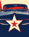 Papier peint voitures - voiture ancienne sur fond rouge et blanc