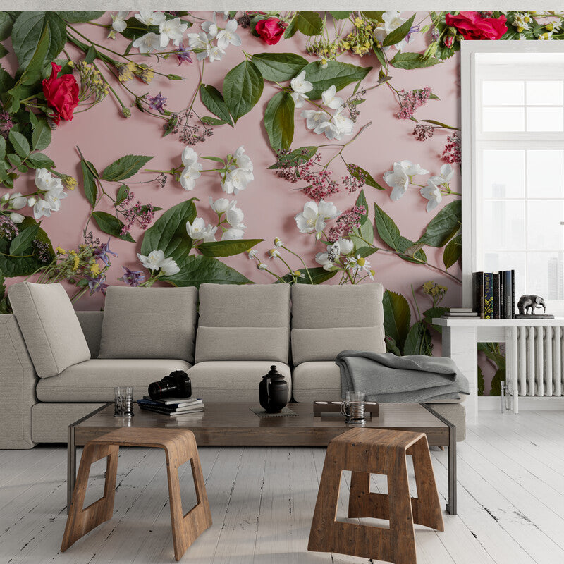 Floral Wallpaper - Bouquet of Wild Flowers on a Pink Background