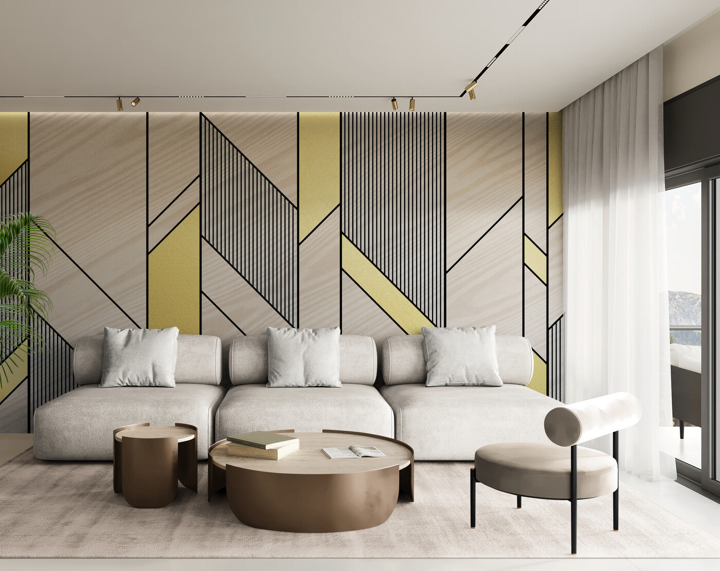 Papier Peint Bois - Chevron Doré