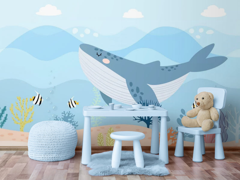 Papier Peint Enfant - Baleine Bleue Dans L’océan