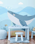 Papier Peint Enfant - Baleine Bleue Dans L’océan