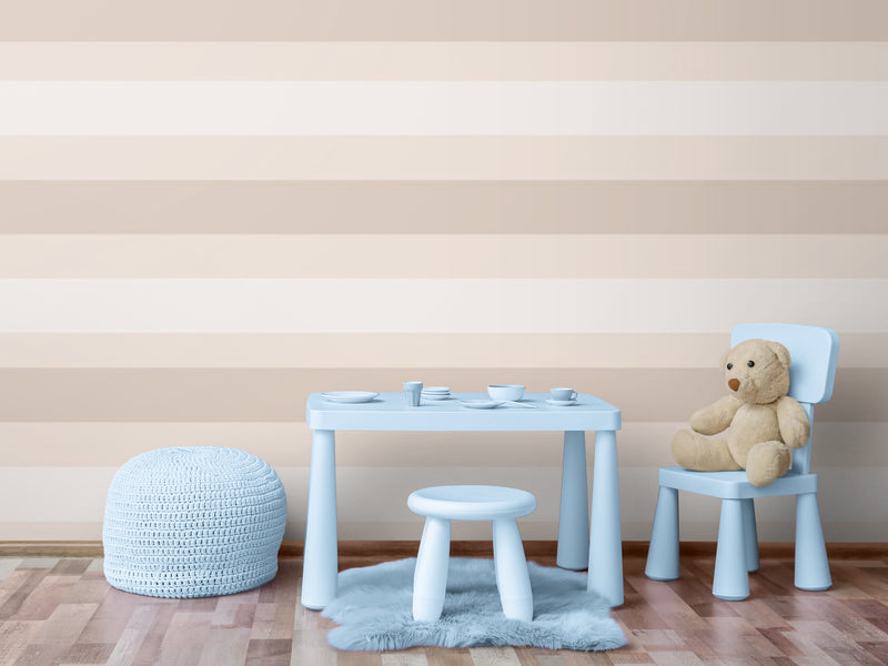 Papier Peint Enfant - Bandes Rose Et Beige