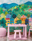 Papier Peint Enfant - Village Coloré Joyeux