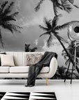 Papier Peint Tropical - Palmiers Jungle Noir Et Blanc