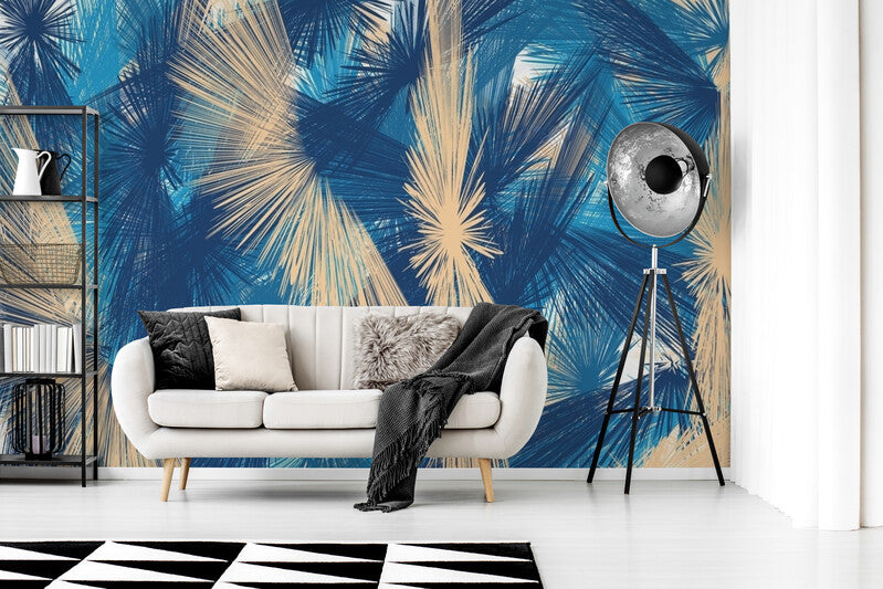 Papier Peint Feuillage - Feuilles De Palmier Bleues