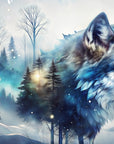 Papier peint animaux - loup mystique dans la forêt enneigée