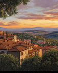 Papier peint campagne - village toscan au crépuscule