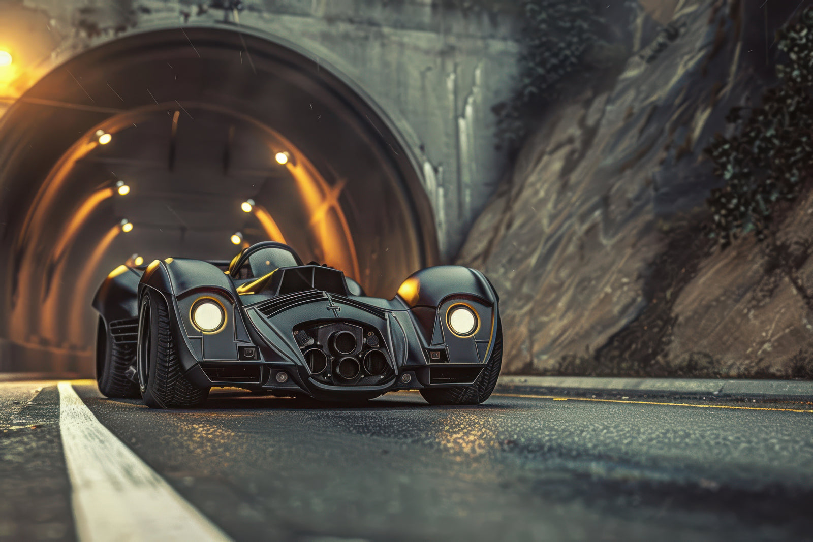 Papier Peint Voiture - Supercar dans Tunnel Illuminé