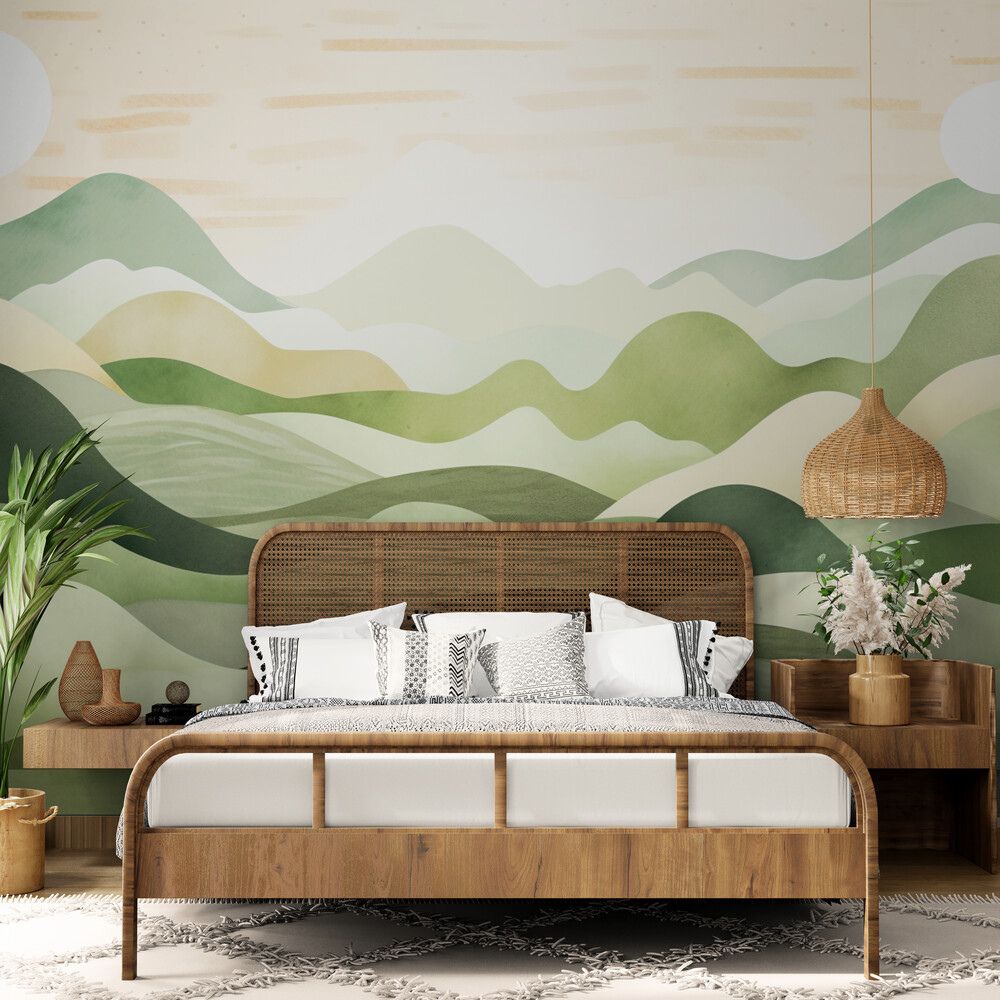 Mountain Wallpaper - Soft Pastel Green