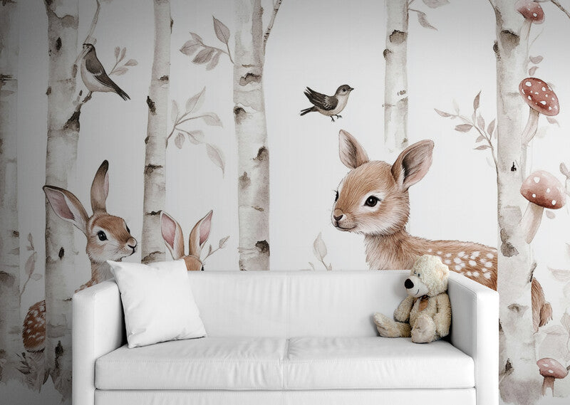 Papier Peint Animaux - Lapins Et Biche