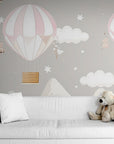 Papier Peint Enfant - Montgolfières Et Montagnes Roses