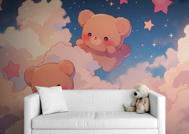 Papier Peint Enfant - Oursons Dans Les Nuages