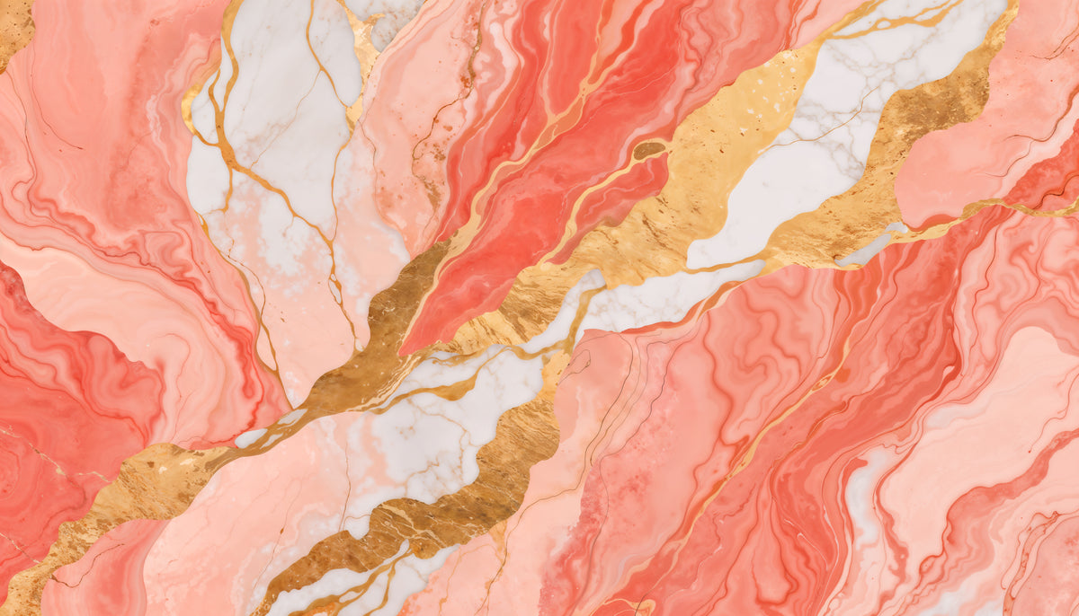 Carta da parati astratta - Marmo rosa corallo e oro