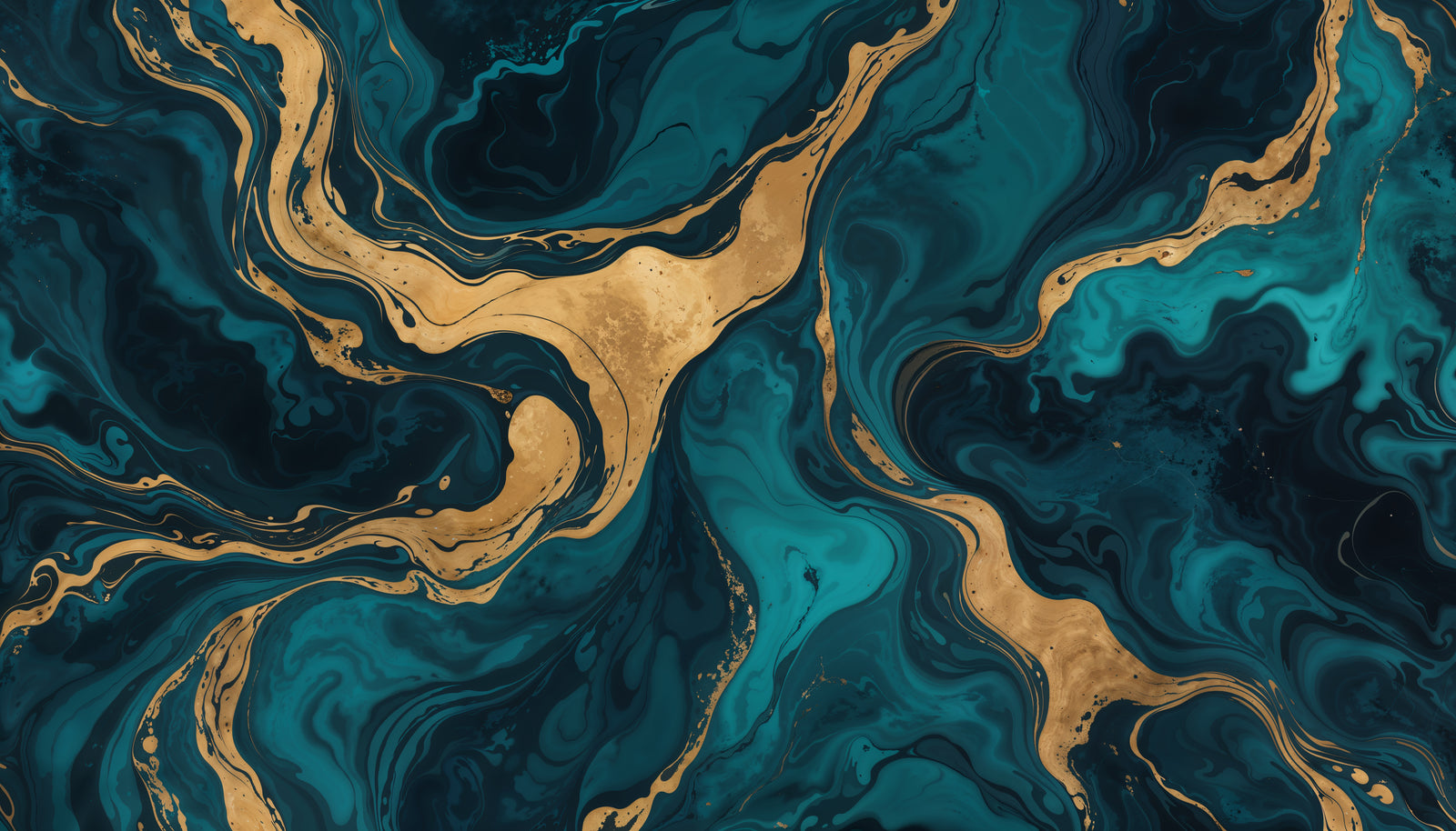 Papier peint Luxe – Marbre liquide bleu canard et or